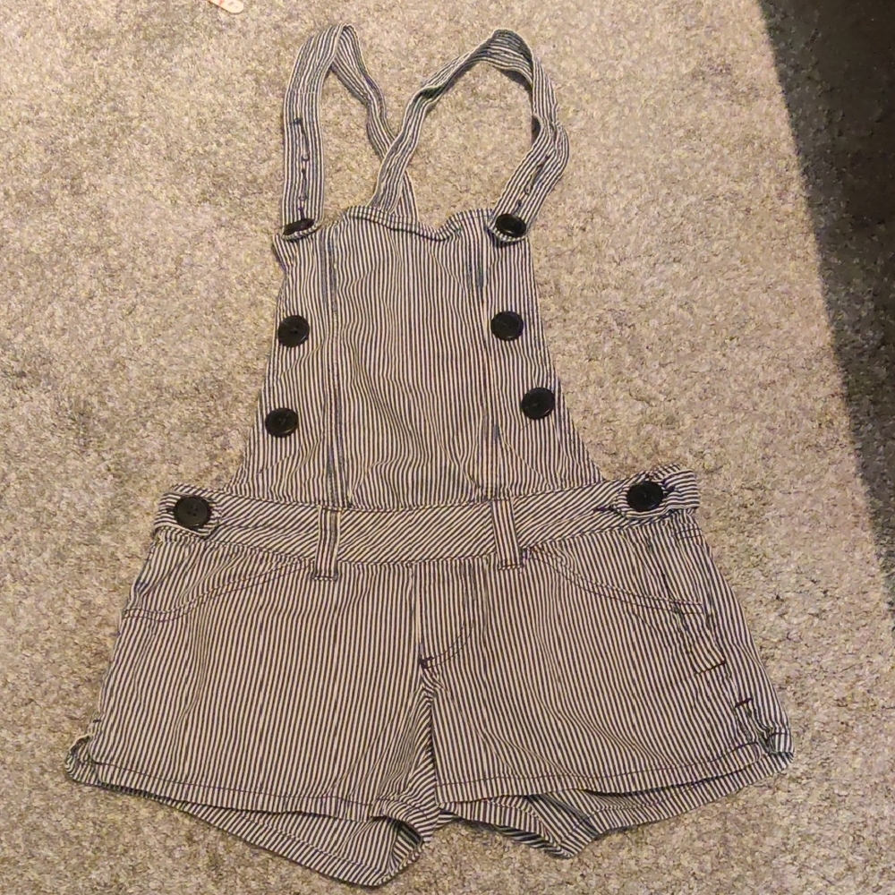 Wet Seal Blue and White Striped Overalls